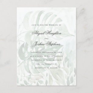 Postal De Invitación Acuarela Monstera Tropical deja Boda de verano