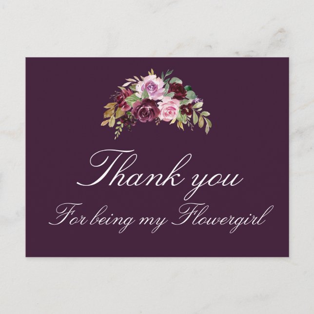 Postal De Invitación acuarela morado floral floral floral niña gracias  (Anverso)