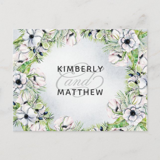 Postal De Invitación Acuarela Rusa Dusty Blue Nature Boda Floral (Anverso)