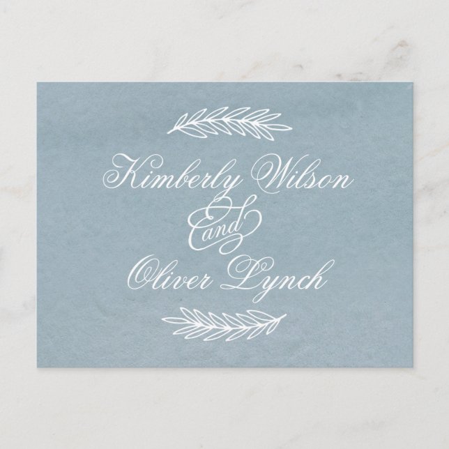 Postal De Invitación Acuarela Rusa Dusty Blue Nature Leafy Boda