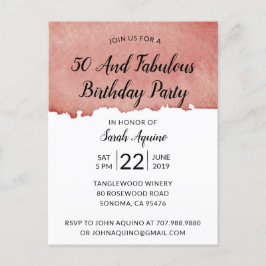 Postal De Invitación Acuarela rústica 50 y fabuloso cumpleaños