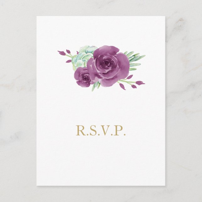 Postal De Invitación acuarela suculenta rosas de ciruela boda rsvp (Anverso)