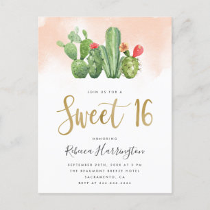 Postal De Invitación Acuarela y Cactus Sweet de Rubor moderna 16