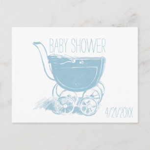Postal De Invitación Adorable Blue Baby Boy Carrito Retro Baby Shower