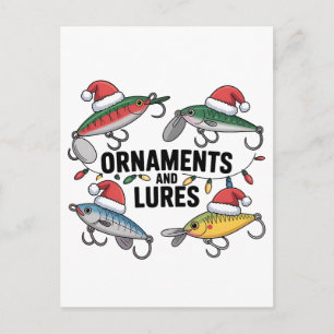 Postal De Invitación Adornos y señuelos divertido Navidad Santa pesca