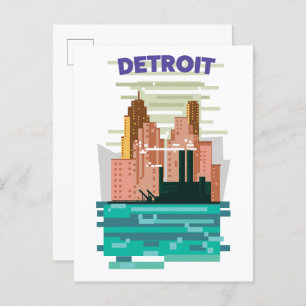 Postal De Invitación Afiche de viaje por la ciudad de Detroit.