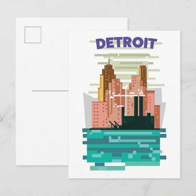 Postal De Invitación Afiche de viaje por la ciudad de Detroit. (Anverso / Reverso)