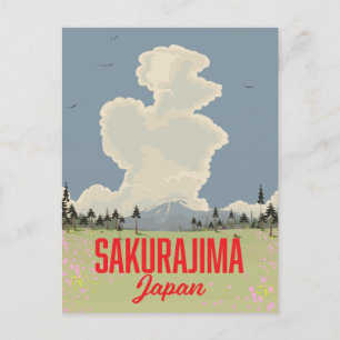Postal De Invitación Afiche de viaje retro de Sakurajima Japón.