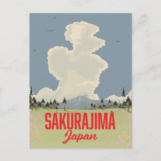 Postal De Invitación Afiche de viaje retro de Sakurajima Japón.