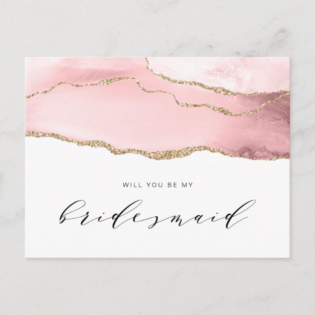 Postal De Invitación Agar dorado y rubor será mi Bridesmaid (Anverso)