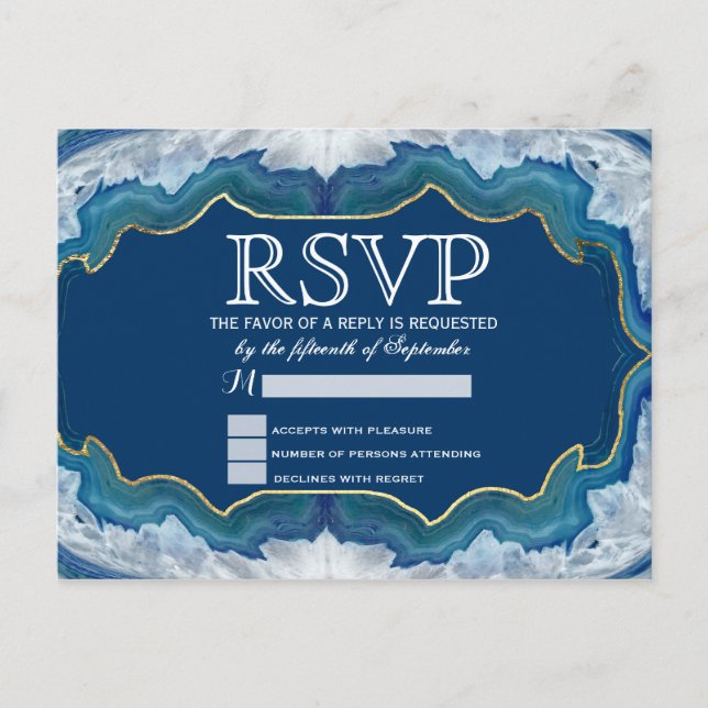 Postal De Invitación Agate Elegant Bonito Blue Geode Pattern (Anverso)