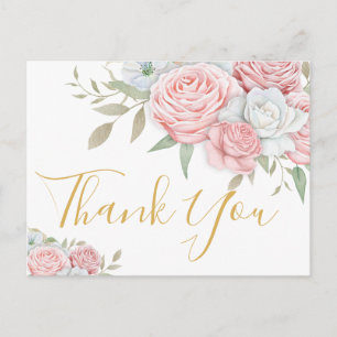 Postal De Invitación Agradecimiento de funeral   Rosas blancas rosadas