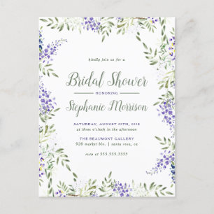 Postal De Invitación Agua Wisteria Frame Floral Bridal Shower