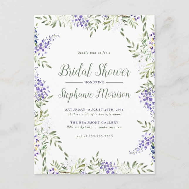 Postal De Invitación Agua Wisteria Frame Floral Bridal Shower (Anverso)