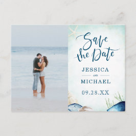 Postal De Invitación Aguada de Playa Caligrafía Foto Guardar la Fecha