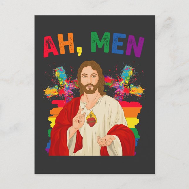Postal De Invitación Ah Men Funny Orgullo Gay LGBT Jesús Cristiano (Anverso)