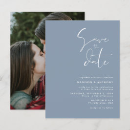 Postal De Invitación Ahorra la Fecha de Boda Minimalista en Azul Polvor