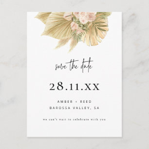 Postal De Invitación Ahorre la fecha floral de palma de hierba de Pampa
