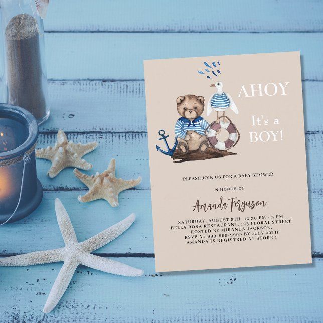 Postal De Invitación Ahoy es un chico del marinero del oso de peluche B (Subido por el creador)