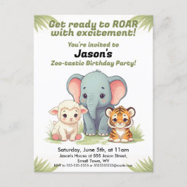 Postal de invitación al cumpleaños del zoológico