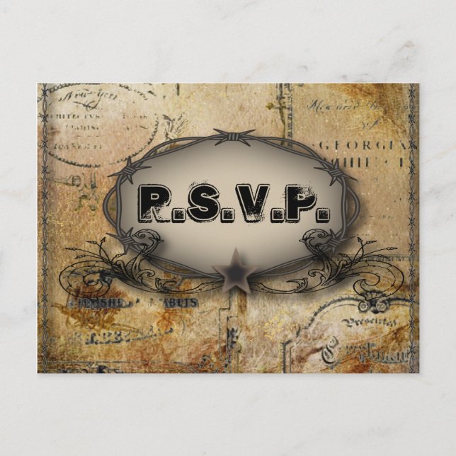 Postal De Invitación alambre de púas rústico boda del vaquero del país  (Anverso)