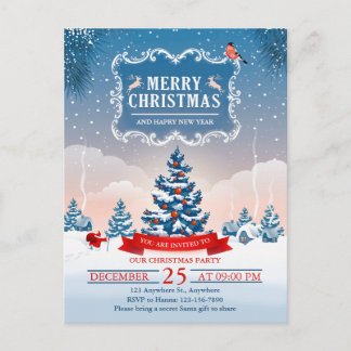 Postal De Invitación Aldea nevada de ensueño de Navidad Feliz Navidad