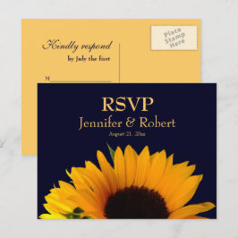 Postal De Invitación Alegre boda azul de la marina de girasol RSVP