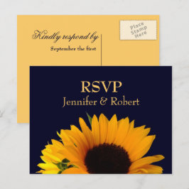 Postal De Invitación Alegre boda azul de la marina de girasol RSVP