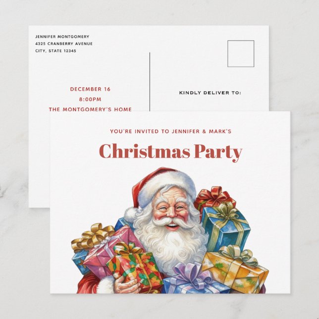 Postal De Invitación Alegre Papá Noel Clásico Navidad (Anverso / Reverso)