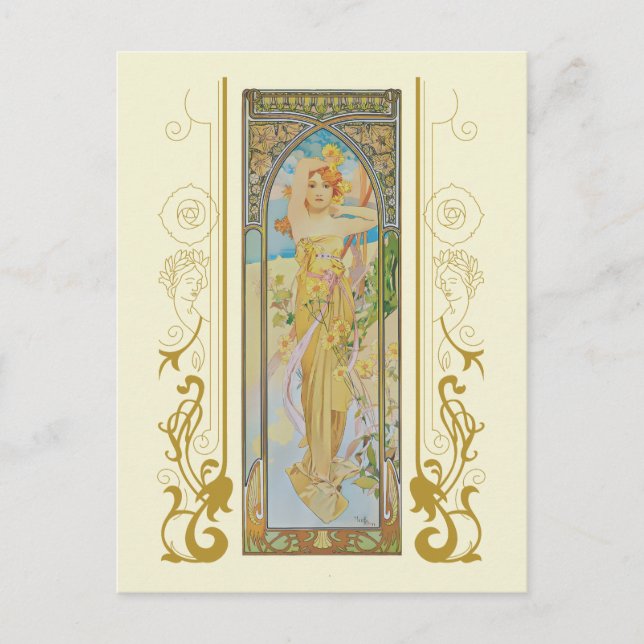 Postal De Invitación Alfonso de Art Nouveau Mucha El brillo del día (Anverso)