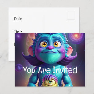 Postal De Invitación Alien espacial y amigo
