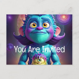 Postal De Invitación Alien espacial y amigo