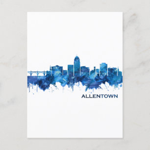 Postal De Invitación Allentown Pennsylvania Skyline Blue