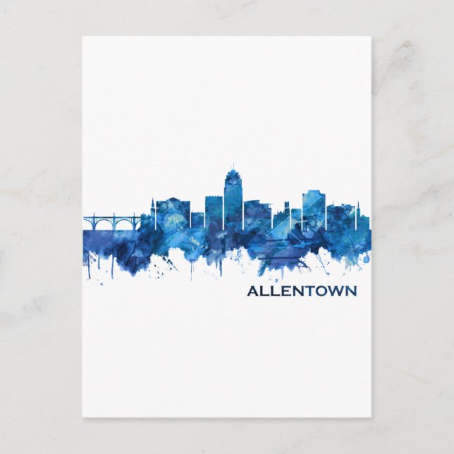 Postal De Invitación Allentown Pennsylvania Skyline Blue (Anverso)