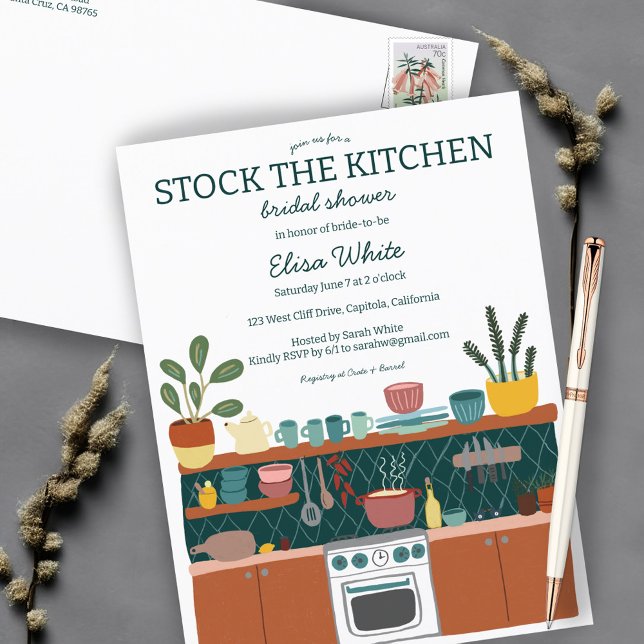 Postal De Invitación ALMACENAR LA COCINA PERSONALIZADO DIVERTIDO DE duc (STOCK THE KITCHEN Bridal Shower Cute CUSTOM Invitation Postcard
)