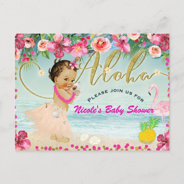 Postal De Invitación Aloha Baby Shower Hawaiian Beach Fiesta Retro (Anverso)