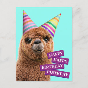 Postal De Invitación Alpaca con sombreros de fiesta