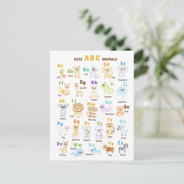 Postal De Invitación Alphabet Animal ABC Animales cutáneos (Anverso de pie)