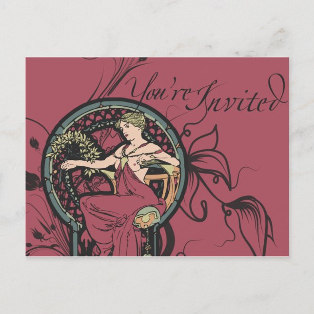Postal De Invitación Alphonse Mucha Invita (Anverso)