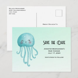 Postal De Invitación Amables y felices medusas azul-verde salvan la fec