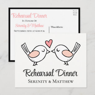 Postal De Invitación Amantes amorosos pájaro Boda negro ensayar cena