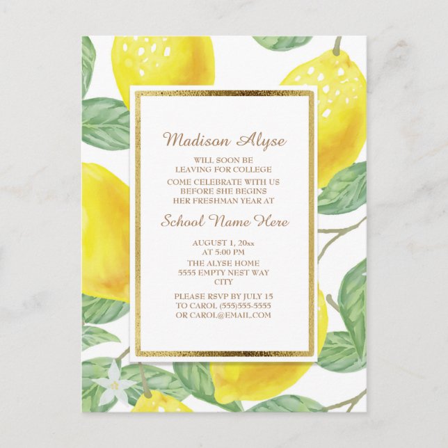 Postal De Invitación Amarillo Lemons Green deja Fiesta del zorrillo bla (Anverso)