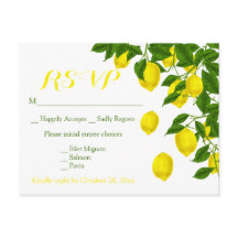 Amarillo RSVP Watercolor Lemons Boda verde