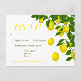 Postal De Invitación Amarillo RSVP Watercolor Lemons Boda verde