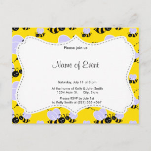 Postal De Invitación Amarillo y negro manosee la abeja