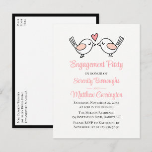 Postal De Invitación Amas amorosas Pink Black Lovebirds Engagement Part