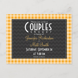 Postal De Invitación Amber Naranja Gingham Couples Shower