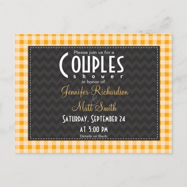 Postal De Invitación Amber Naranja Gingham Couples Shower (Anverso)