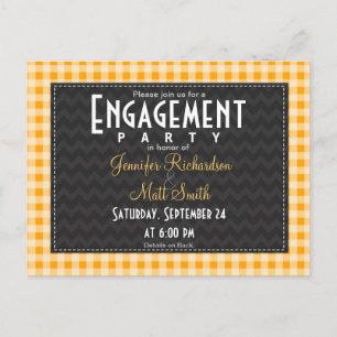 Postal De Invitación Amber Naranja Gingham Engagement Party