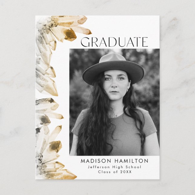 Postal De Invitación Amber Watercolor Crystal Photo Graduation Party (Anverso)